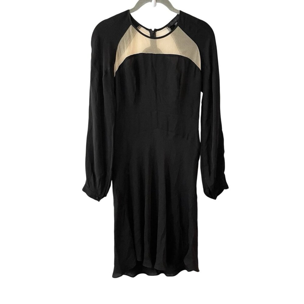 Joe's Jeans Women Black Cocktail Dress Silk Blend Solid Mesh Peekaboo Long Sleev